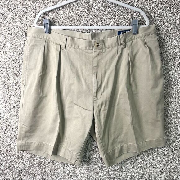 POLO by Ralph Lauren Shorts Men’s 40 Tan Khaki Classic Fit Pleated Front 9” - Picture 1 of 7